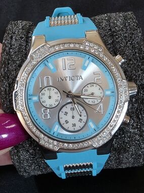 Invicta BLU 24202 Women's Chronograph Silver Dial Blue Silicone Watch